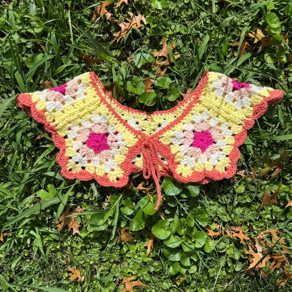Handmade Pink and Orange Crochet Collar - Picture 1 of 2
